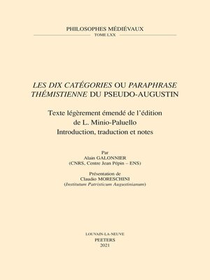 cover image of 'Les dix Categories' ou 'Paraphrase themistienne' du Pseudo-Augustin